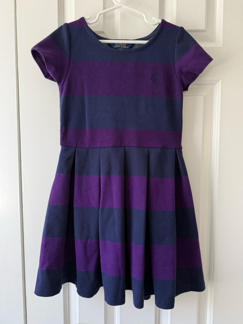 Polo by Ralph Lauren Girls' Navy and Purple Striped Knit Dress size Small (7)